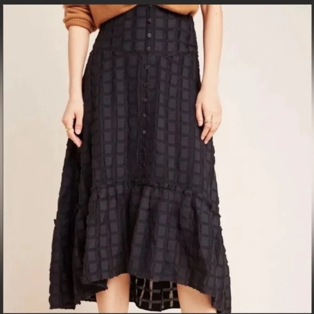 Anthropologie Flounce Midi Black Checkered Skirt